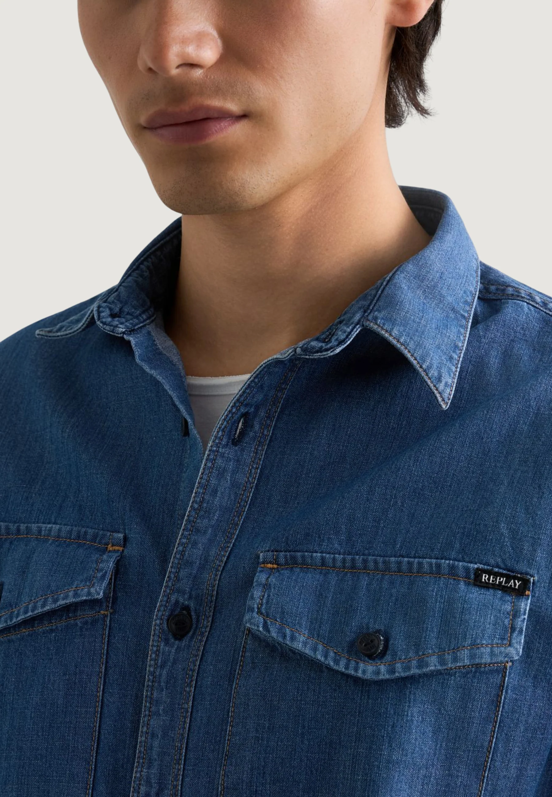 Camicia manica lunga Replay 6.5 OZ DEEP BLUE DENIM - Image 4