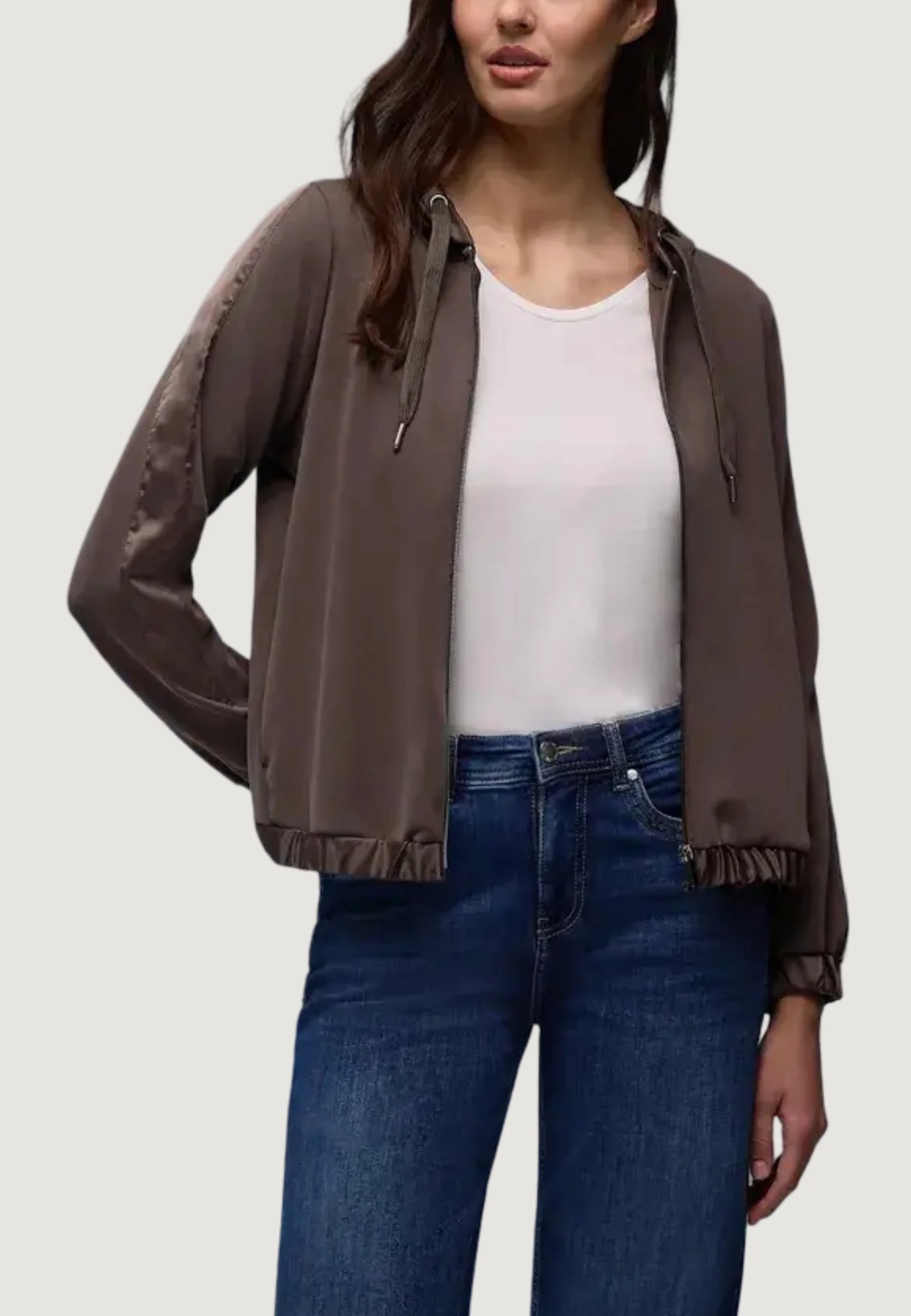 Felpa con cappuccio Street One short silk look hoody jacket - Image 2