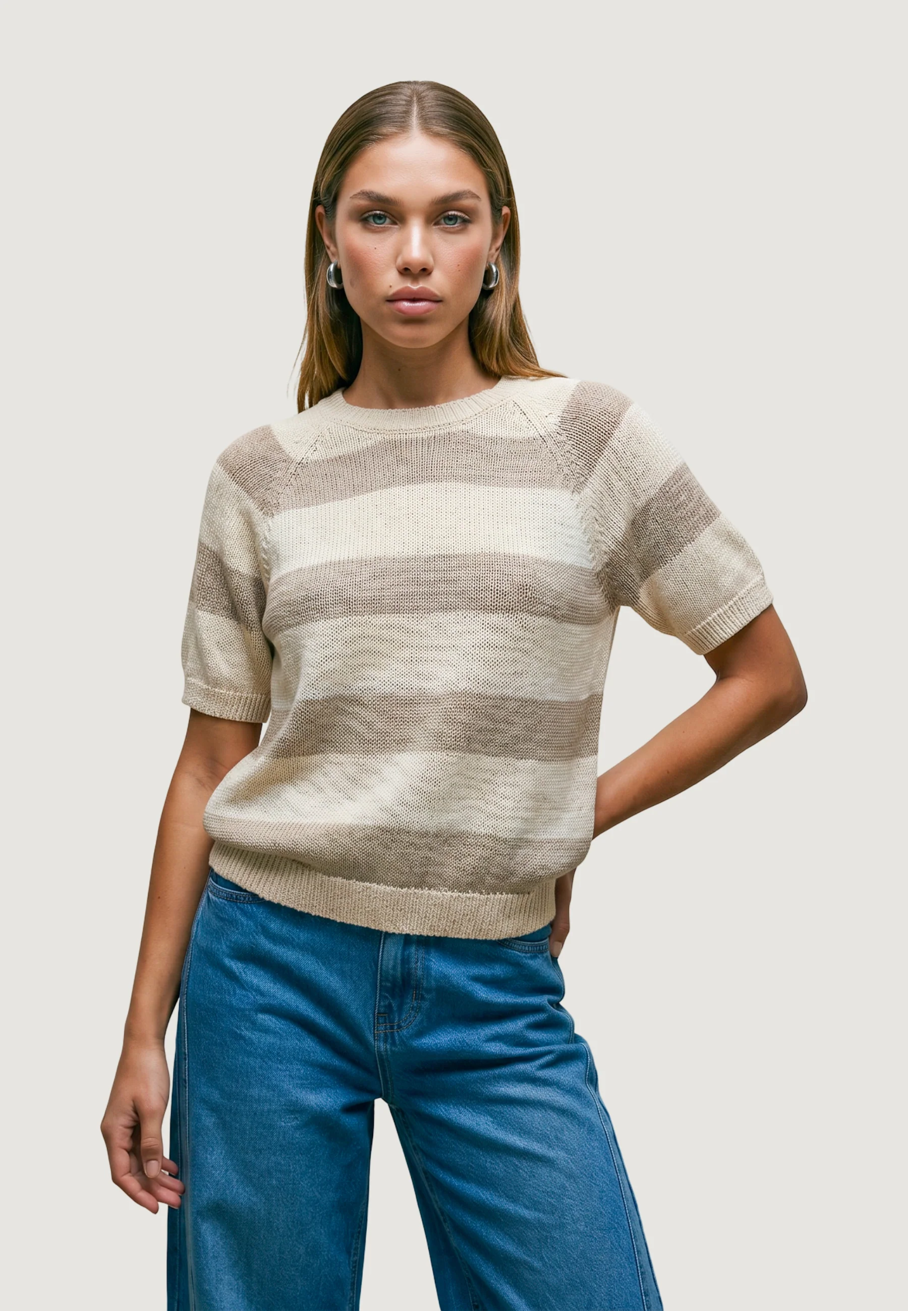 Maglia in filo manica corta I am Maglia Cotone Rigata