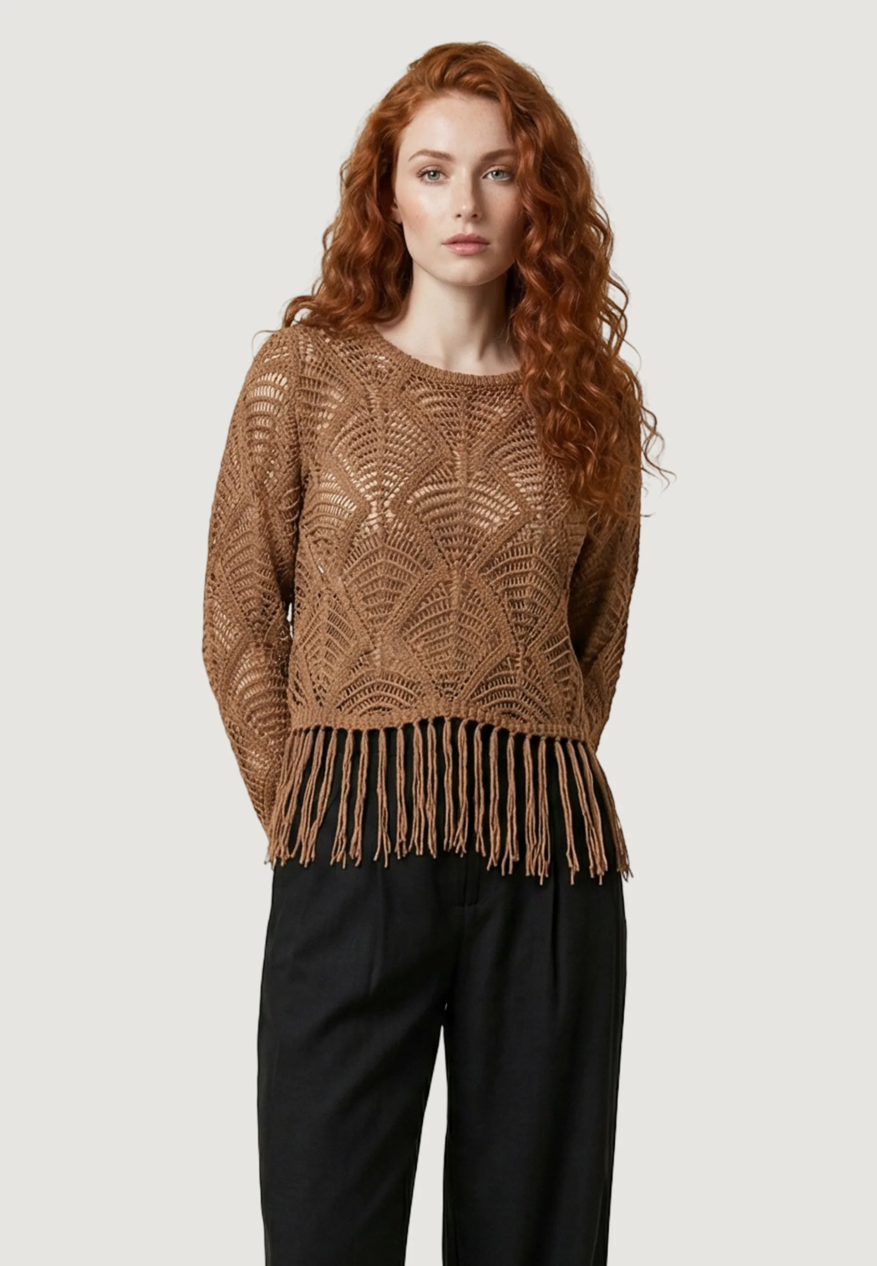 Maglione Only Onlleonie Ls Structur Fring Oneck Cc Knt
