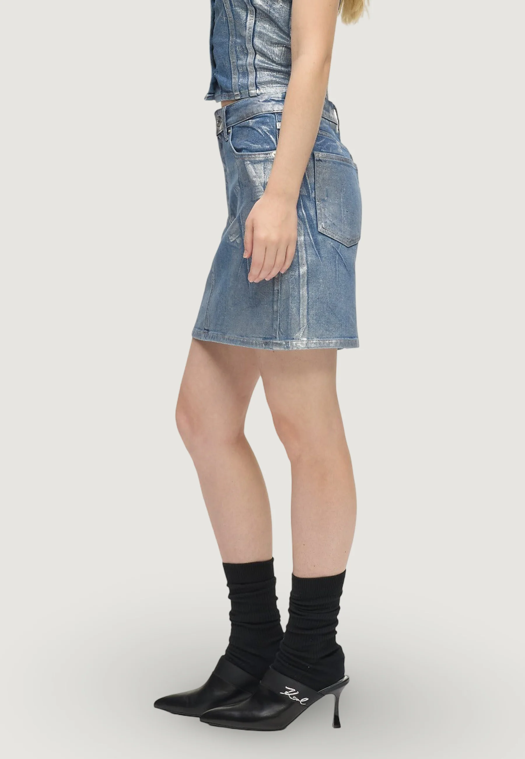 Minigonna Karl Lagerfeld Jeans KLJ Hr Coated Dnm Mini Skirt - Image 4